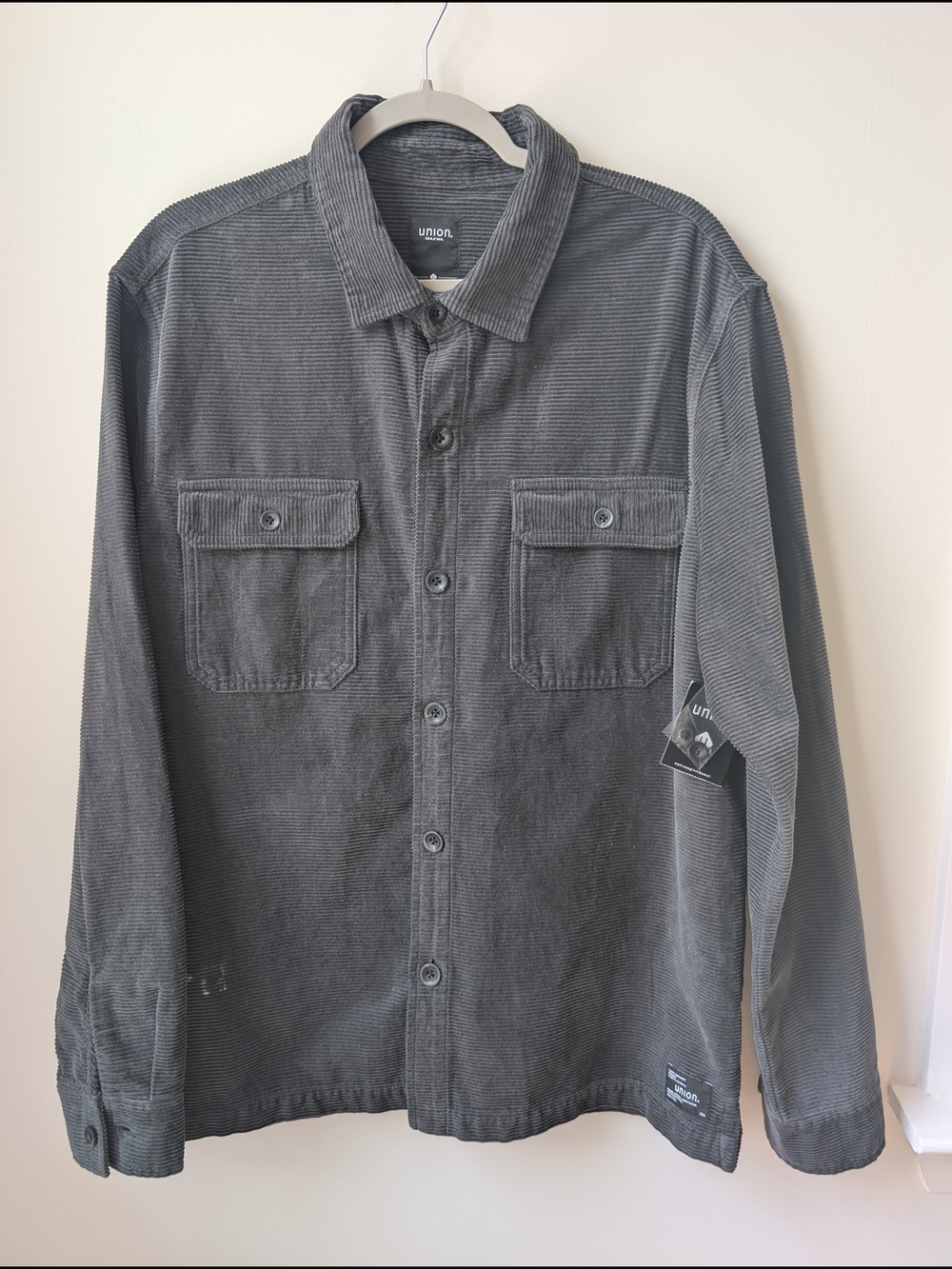 NWT Union Sea WA Maddox Corduroy Shirt Jacket Men’s XL Gray Grunge Streetwear